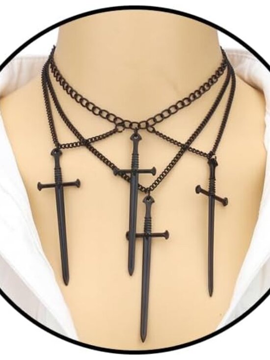 Jewelry - Gothic Layered Dagger Sword Necklace for Women,Punk Style Hollowed Out Dagger Ne